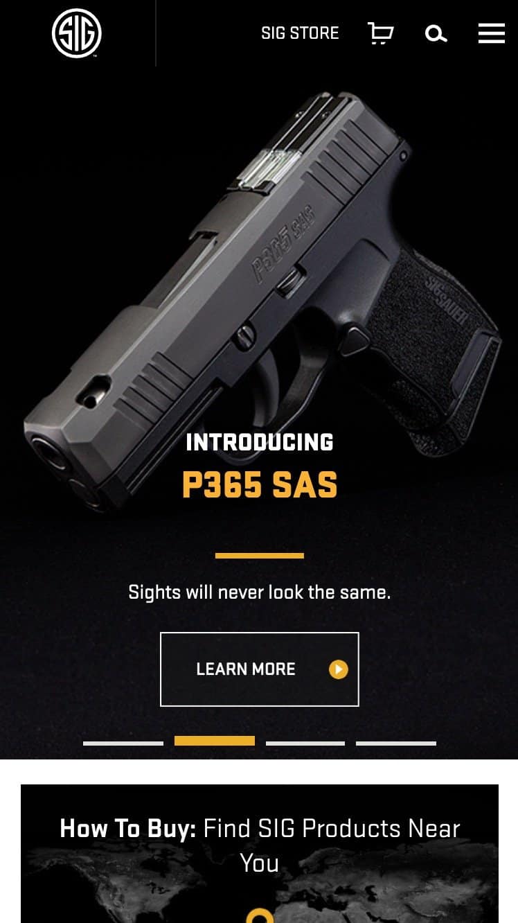 Sig Sauer | eCommerce Website 8 Element's mobile hero page