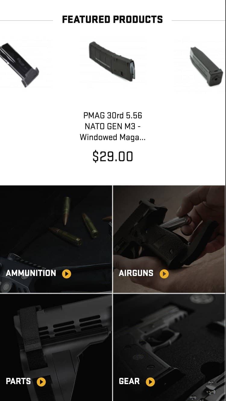 Sig Sauer | eCommerce Website 12 Element mobile website cards