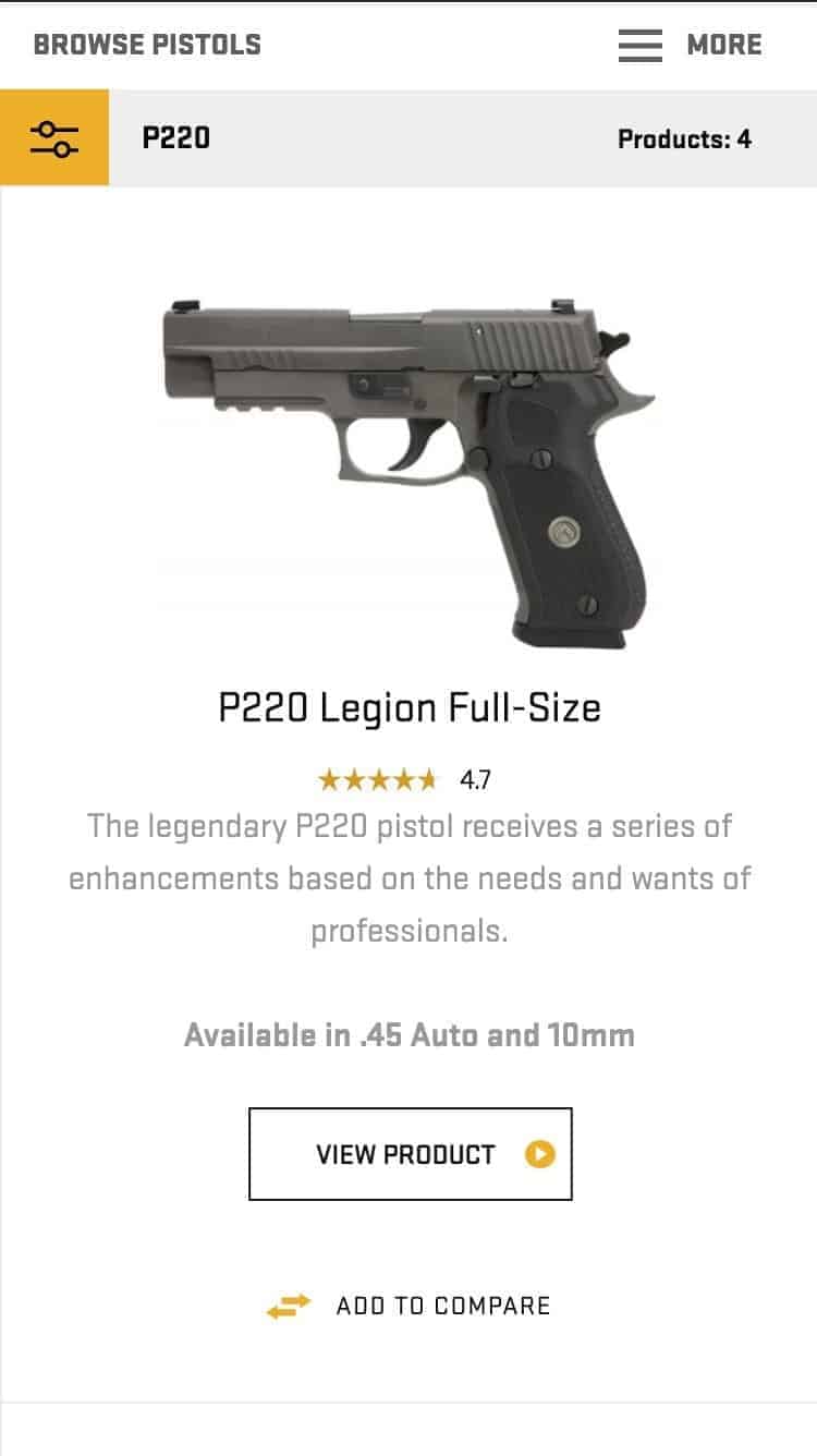 Sig Sauer | eCommerce Website 10 Element's mobile webpage