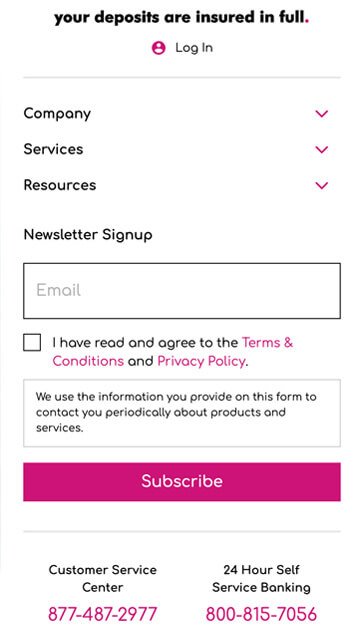 Element mobile website cards