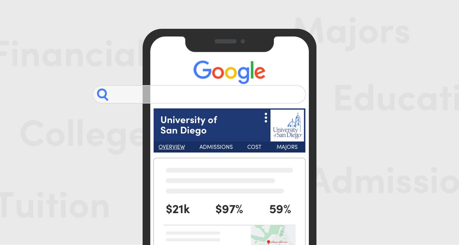 image of apple phone with google main page on it with results around university of san diego