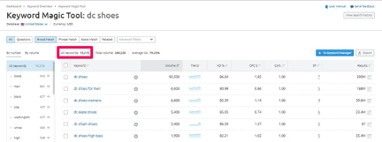 SSEMRush Dashboard