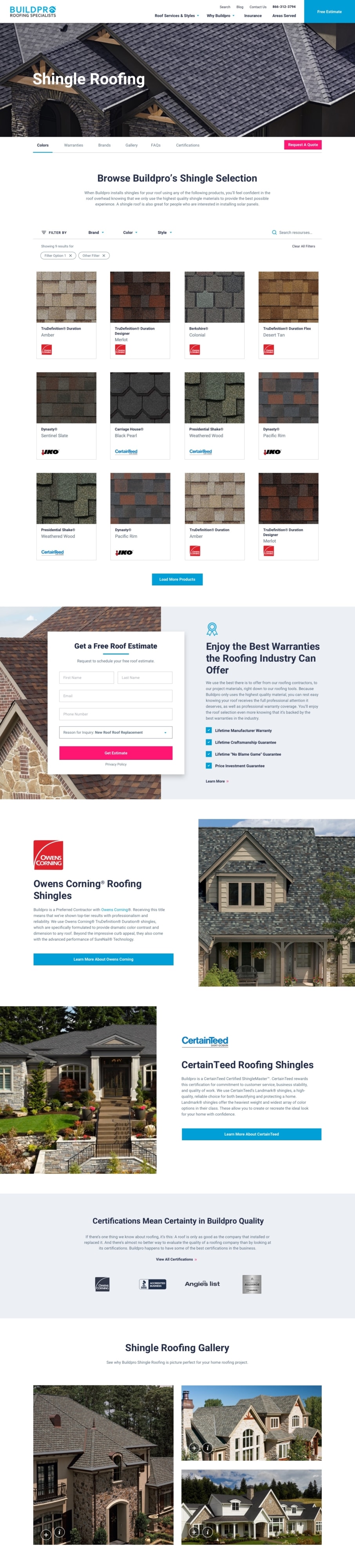 Buildpro Shingles webpage