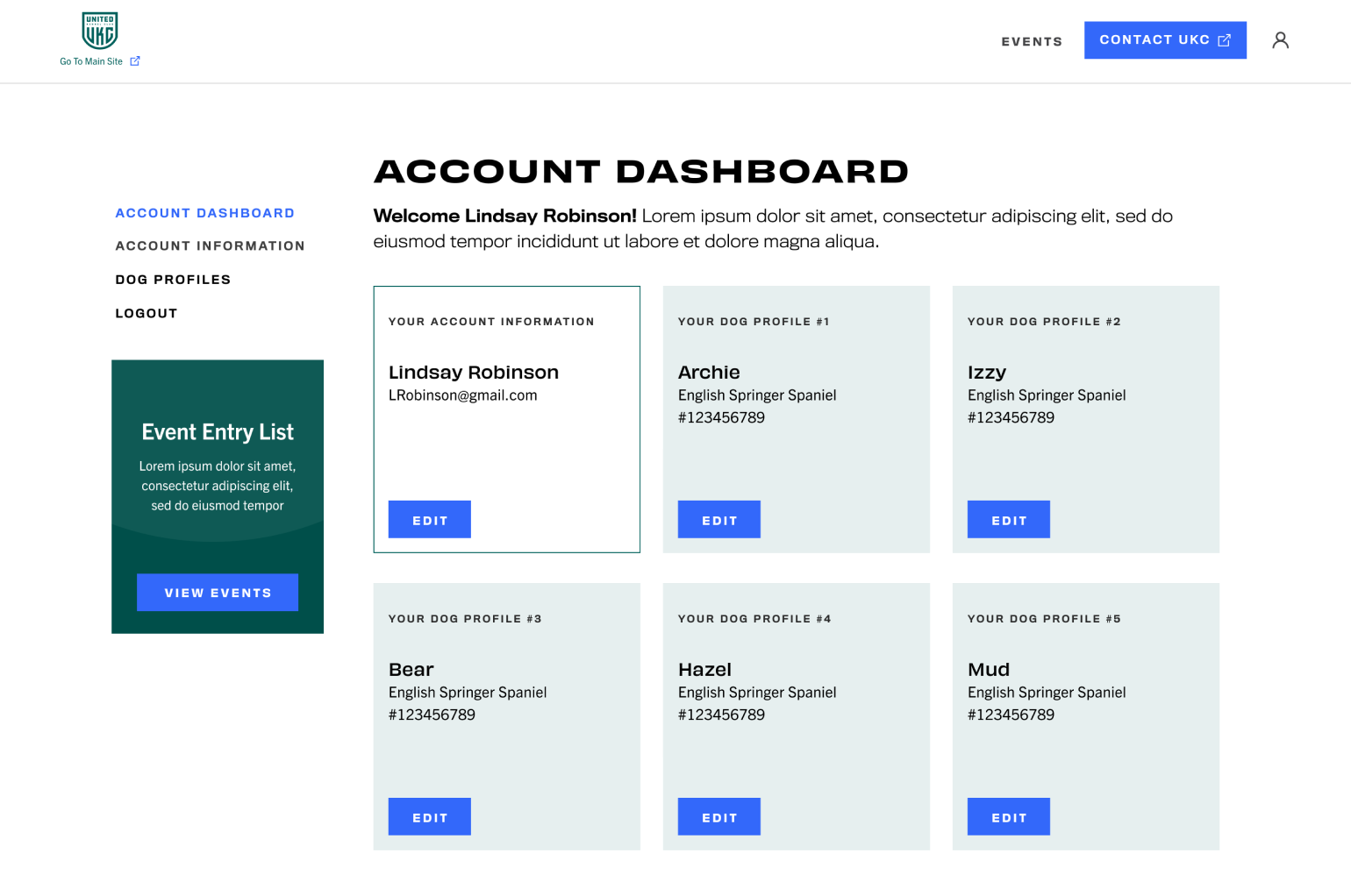 UKC Event Entry | Website 4 UKC Event Dashboard