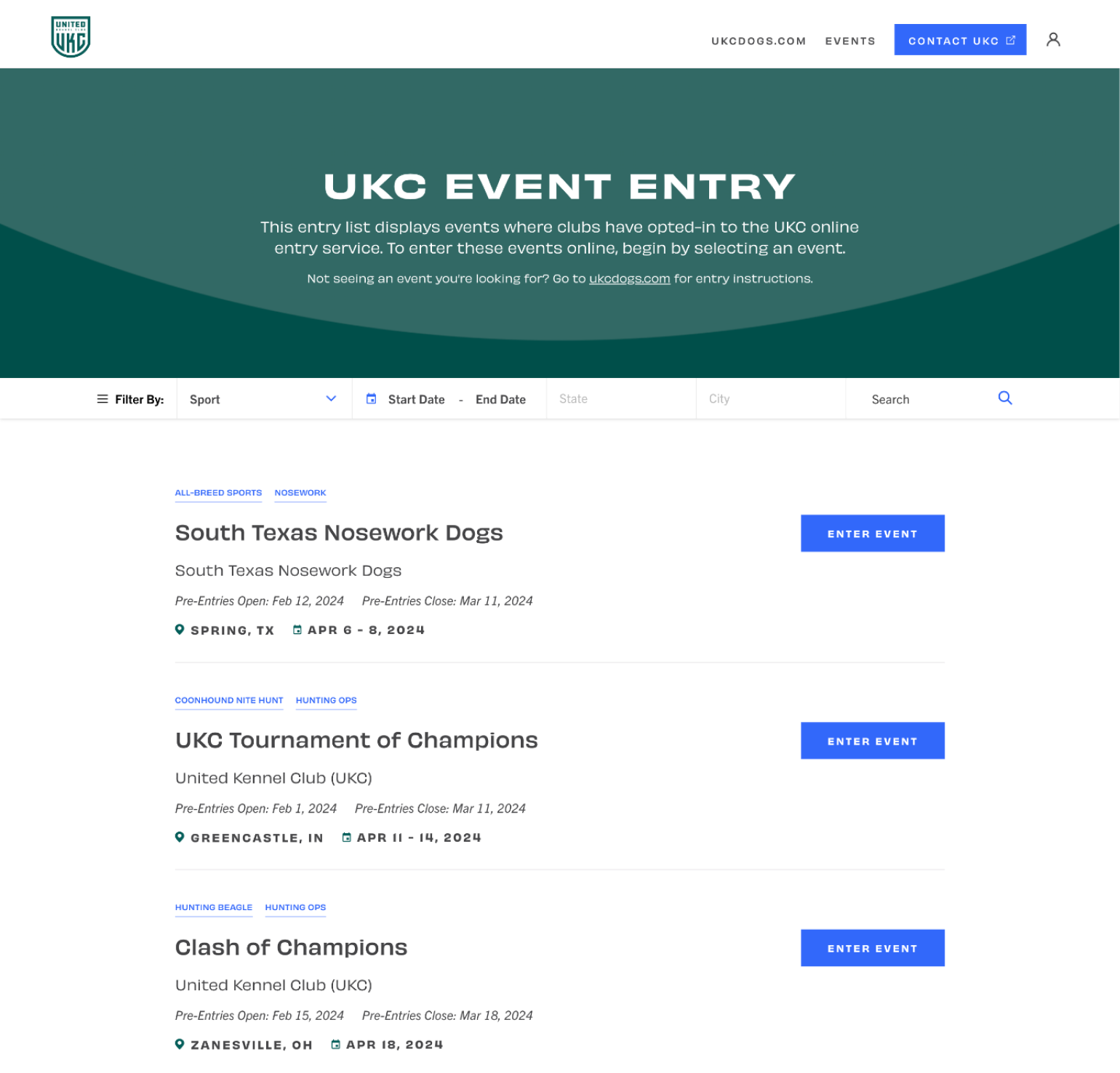 UKC Event Entry | Website 2 UKC Event HP