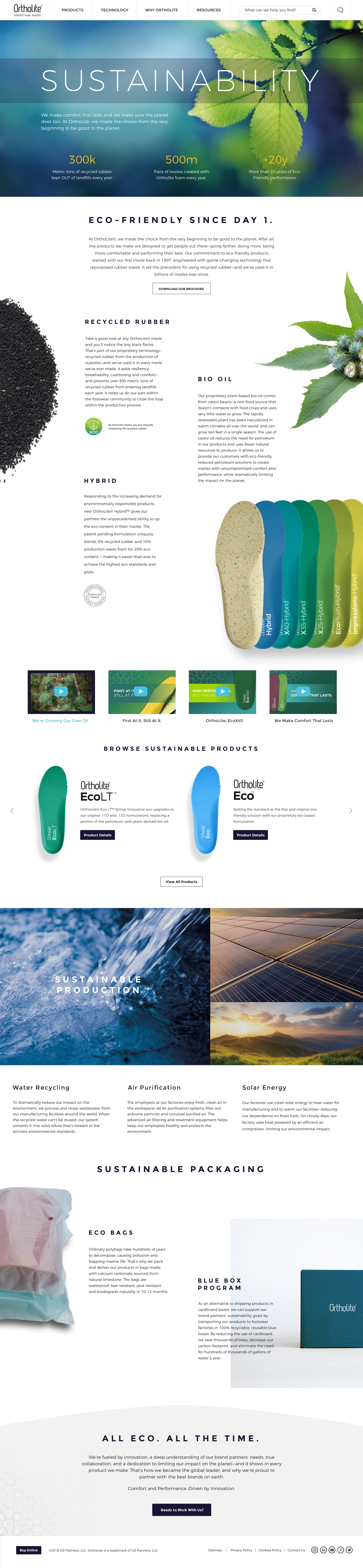 Ortholite Sustainability website